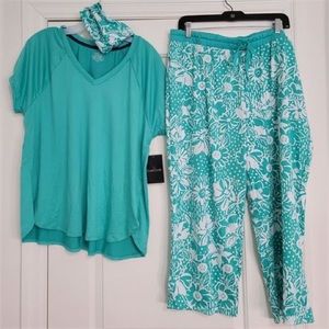 NEW Cuddl Duds Womens 3-pc Jade Print Pajama Set